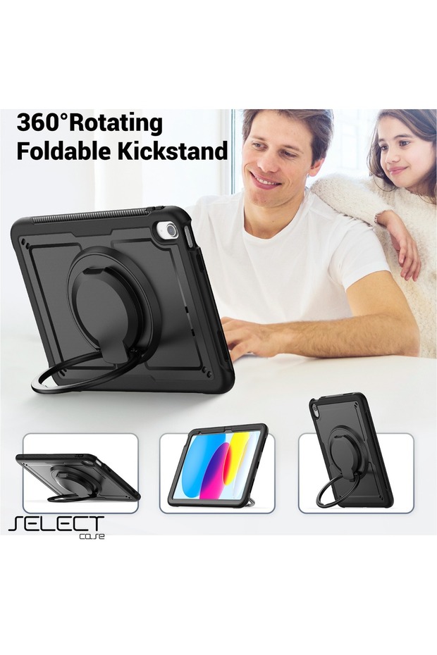 جراب مقاوم للصدمات لجهاز iPad 9th مقاس10.2بوصة - تصميم آمن للأطفال مع حامل دوار 360 درجة وثيرمولاين - 5