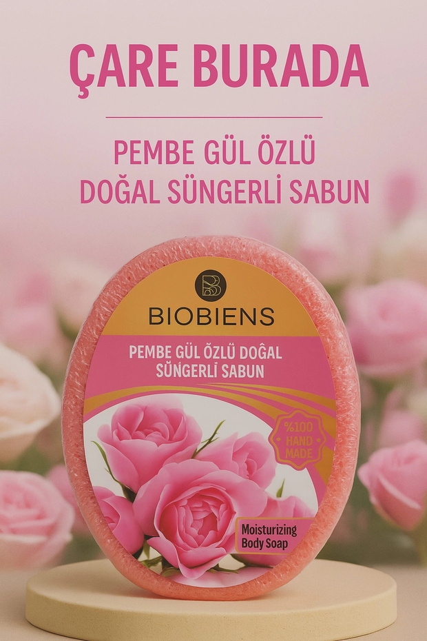 Biobiens - Pink Rose Extract Natural Sponge Soap 135 Gr