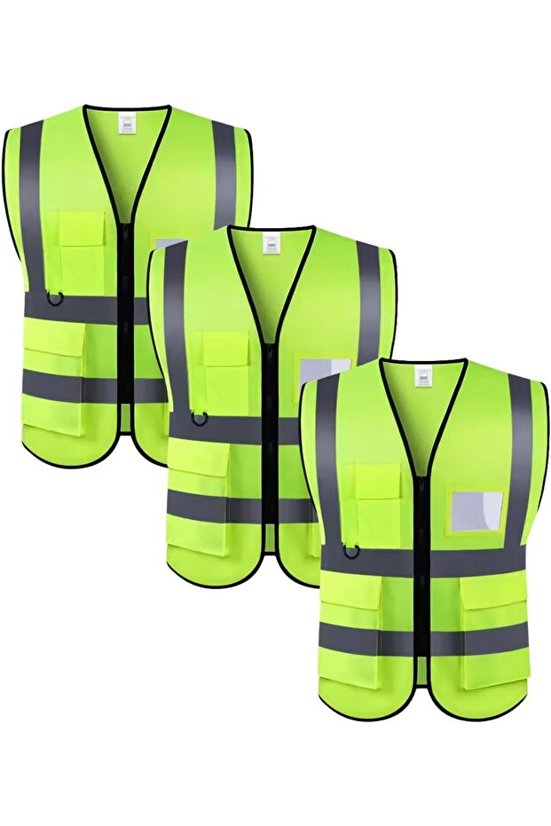 AUTO FAMILY High Visibility Safety Vests with Reflective Strips XXL– Pack of 3