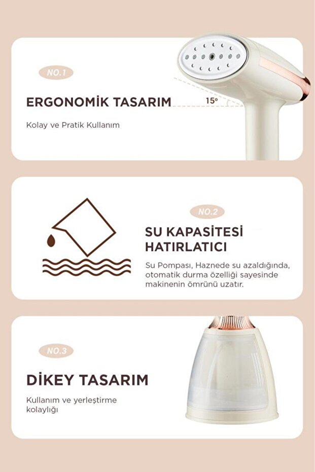 Buharlı Ütü Kırışık Giderici Taşınabilir Dikey Seyehat Ütüsü 1500W KY003 Beyaz - 6