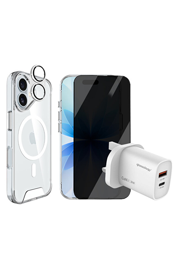 Magnetic Clear Case with Privacy Screen & Lens Protector + 30W Adapter for iPhone 17