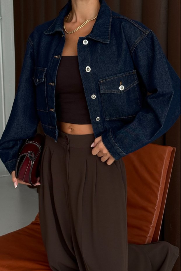 Navy Blue Short Denim Jacket