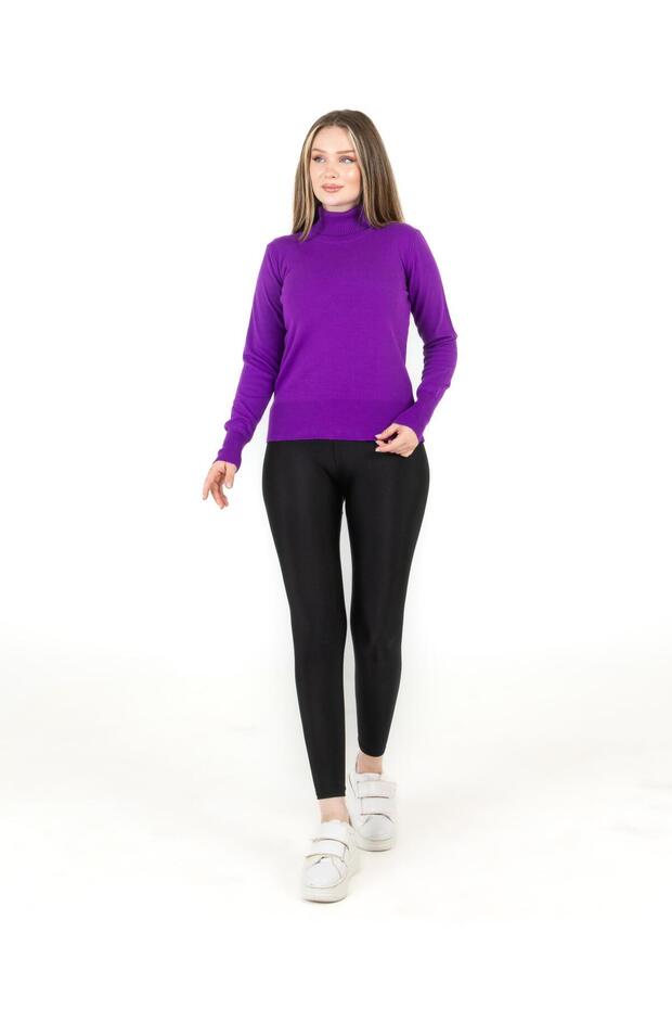 Pulover cu gât roșu basic violet - 2