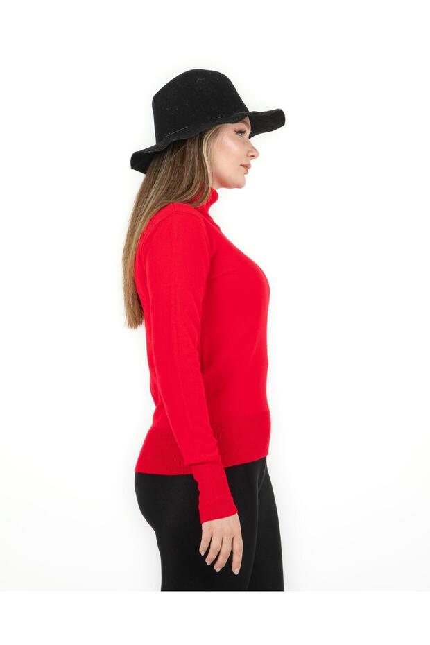 Balıkçı Yaka Basic Kazak Kırmızı - 5