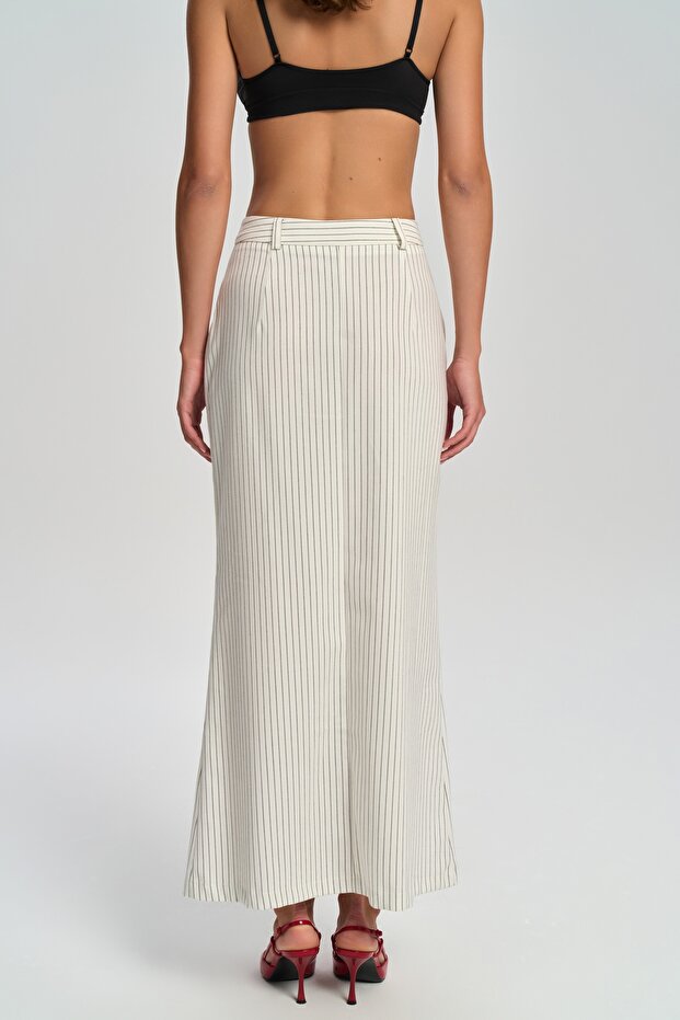 Bruno Çizgili Ekru Etek - 5