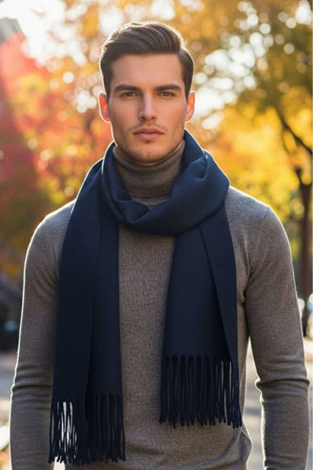 Men's Soft Textured Tasseled Winter Boucle Scarf Shawl