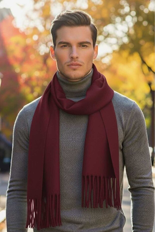 Men's Soft Textured Tasseled Winter Boucle Scarf Shawl