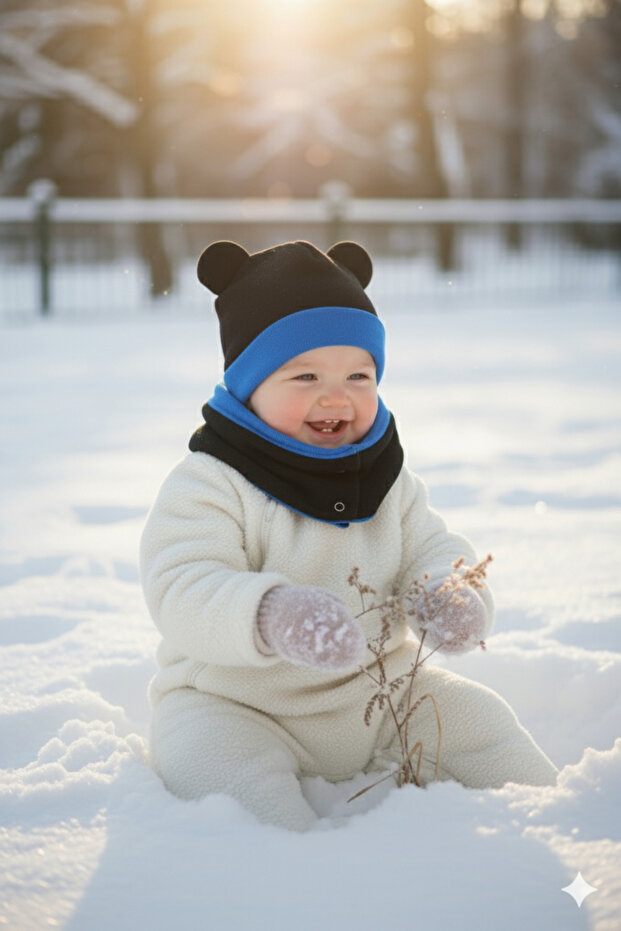 Baby Kids Double Layer Special Design Extra Cold Protective Beanie Neck Collar Set