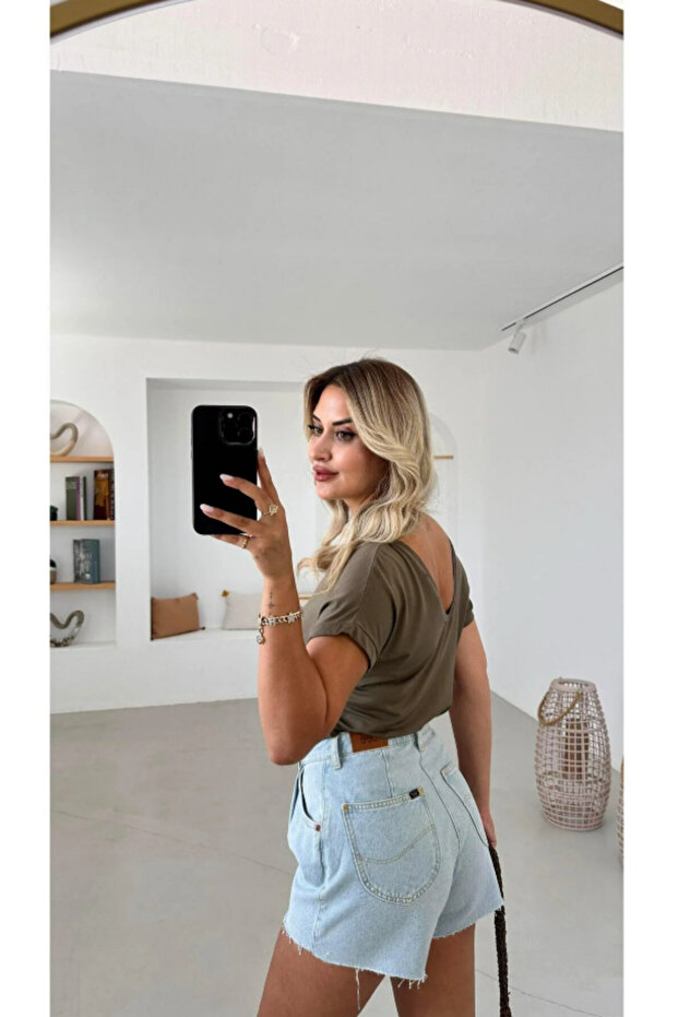 Premium Seri Piliseli Mavi Denim Şort - 4