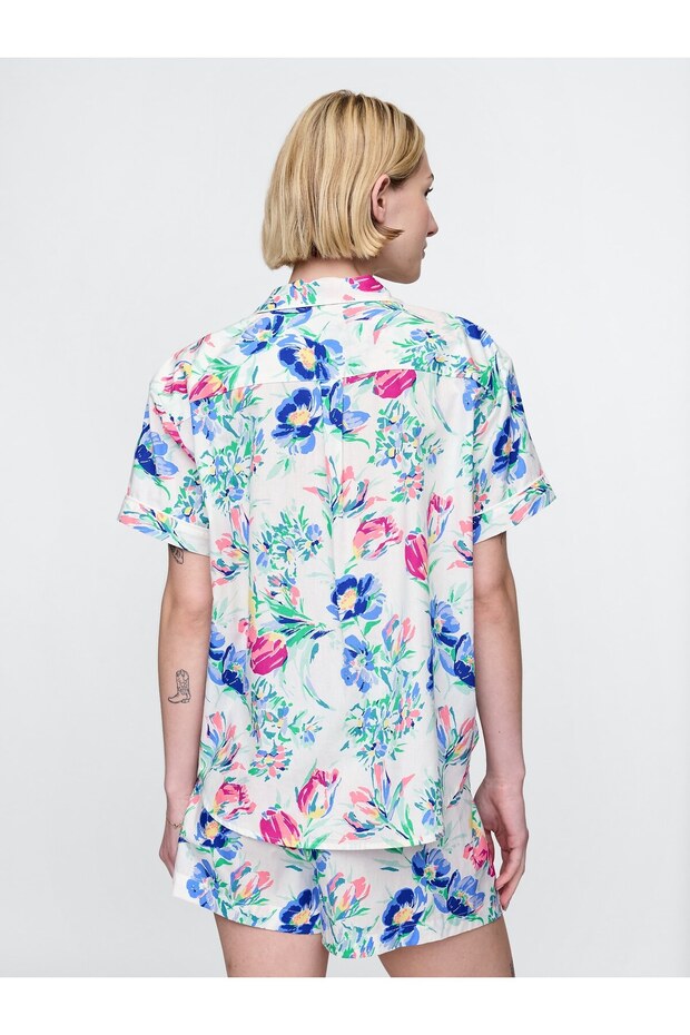 Kadın Çok Renkli Poplin Pijama Üstü - 3