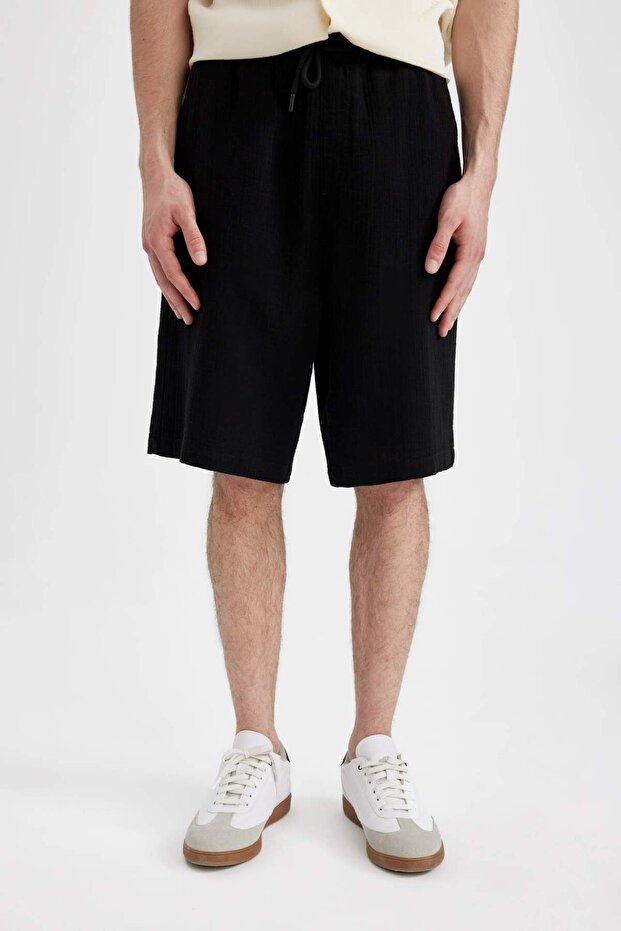 %100 Pamuk Relax Fit Cepli Basic Düz Bermuda Şort C7589AX24SM - 2