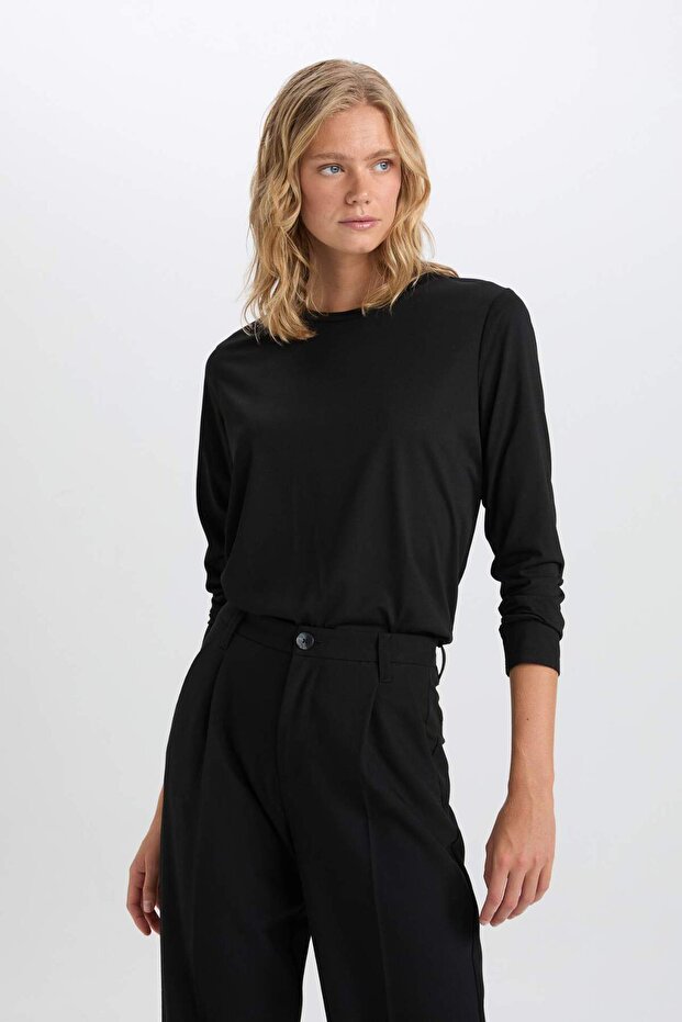 Regular Fit Bisiklet Yaka Basic Düz Casual Uzun Kollu Tişört A5028AX24WN - 3