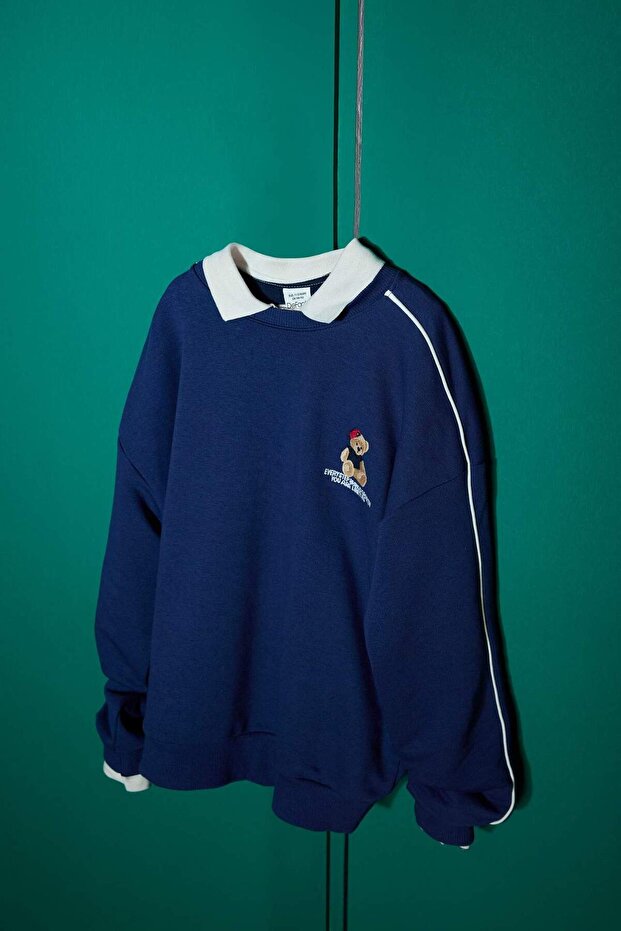 Kız Çocuk Oversize Geniş Kalıp Bisiklet Yaka Baskılı Sweatshirt F2250A825AU - 4