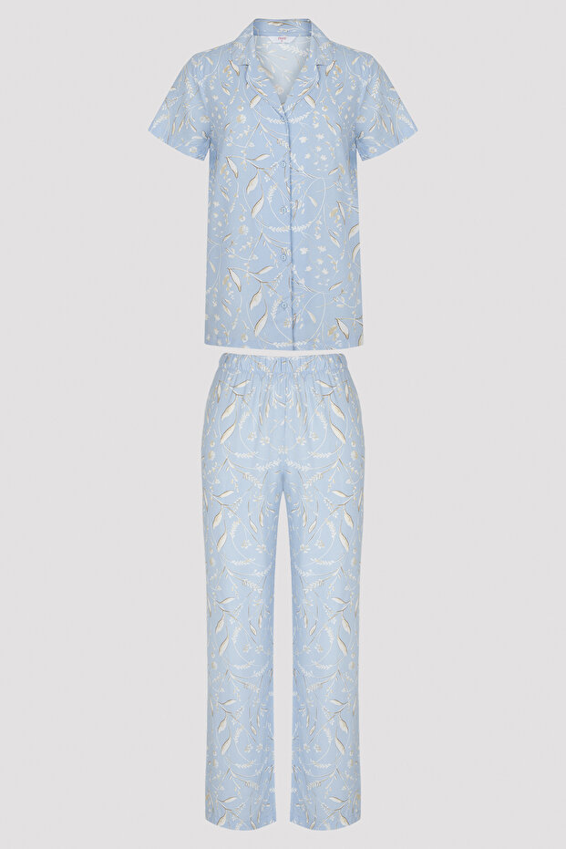 Maye Desenli Mavi Pijama Takımı - 6