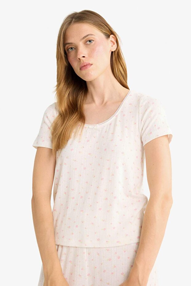 Pijama Takımı Regular Fit Kısa Kollu Üst Uzun Alt-Fall in Love F3531AX25AU - 4