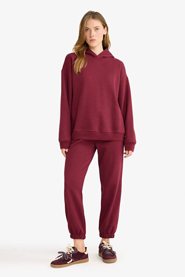 Relax Fit Kapüşonlu Basic Düz Kalın Sweatshirt D9935AX25WN - 2