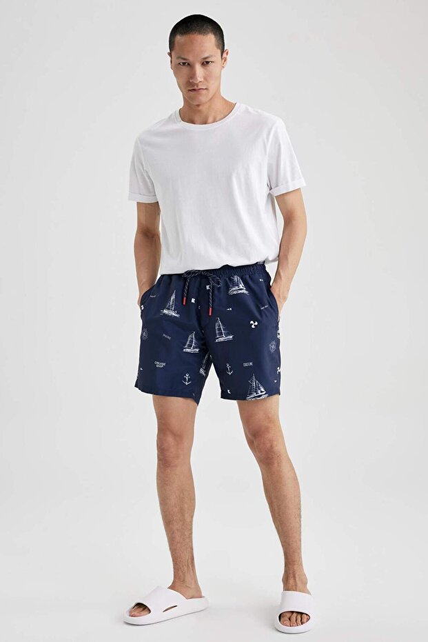 Regular Fit Desenli File Astarlı Kısa Boy Deniz Şortu M8344az23hs - 2