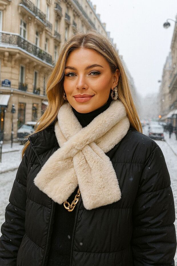 Beige Soft Textured Plush Women's Neck Collar