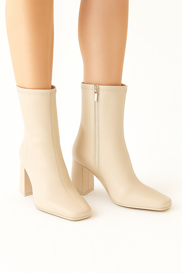 Botine elastice cu toc, cu fermoar lateral - 1