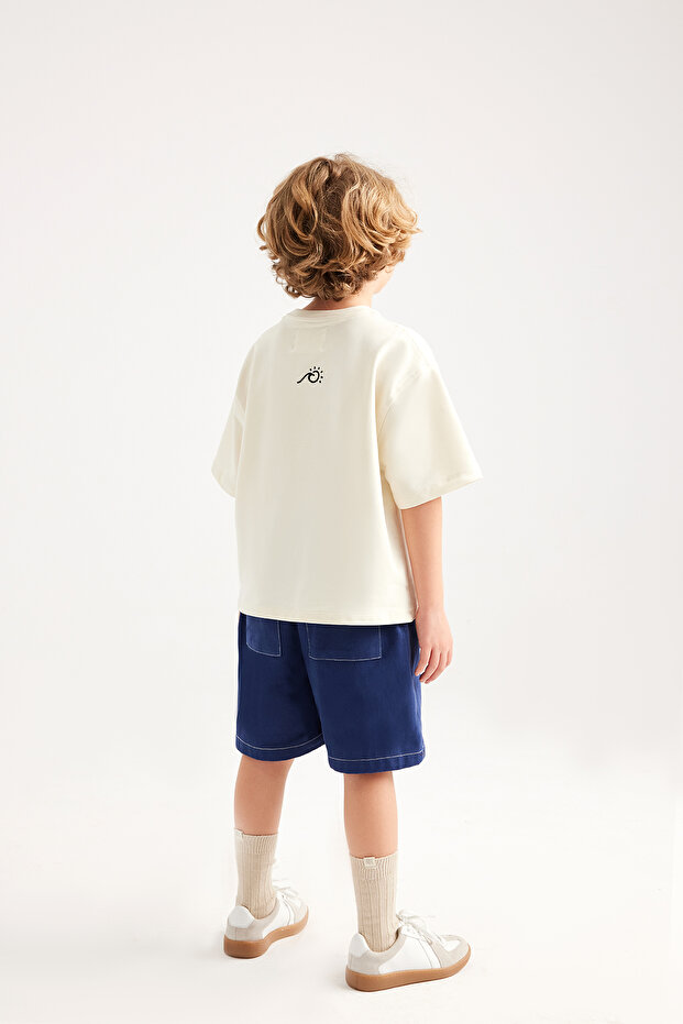 Ekru Nakış Detaylı Oversize Tshirt - 6