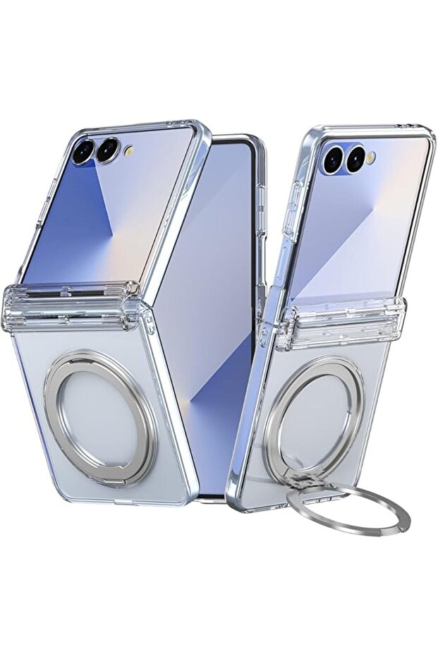 Magnetic Case for Samsung Galaxy Z Flip7 – 360° Ring Stand, Shockproof, Clear