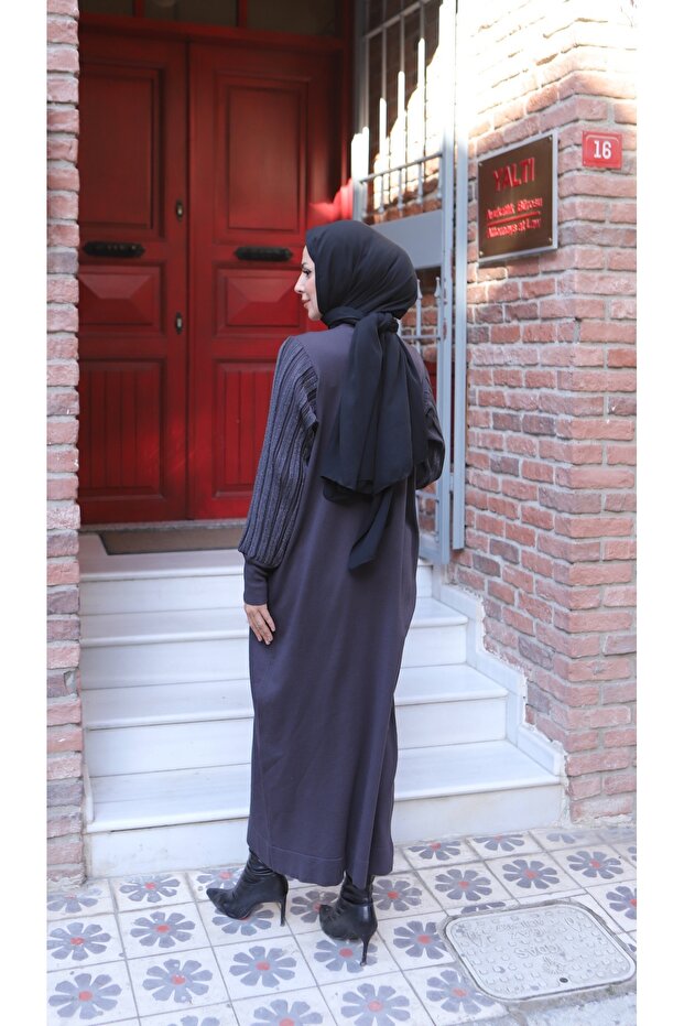 Simli Balon Kol Merserize Elbise - 7