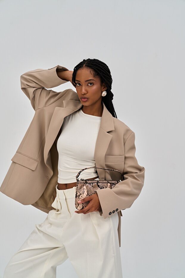 Emma Dikiş Detay Bej Blazer - 1