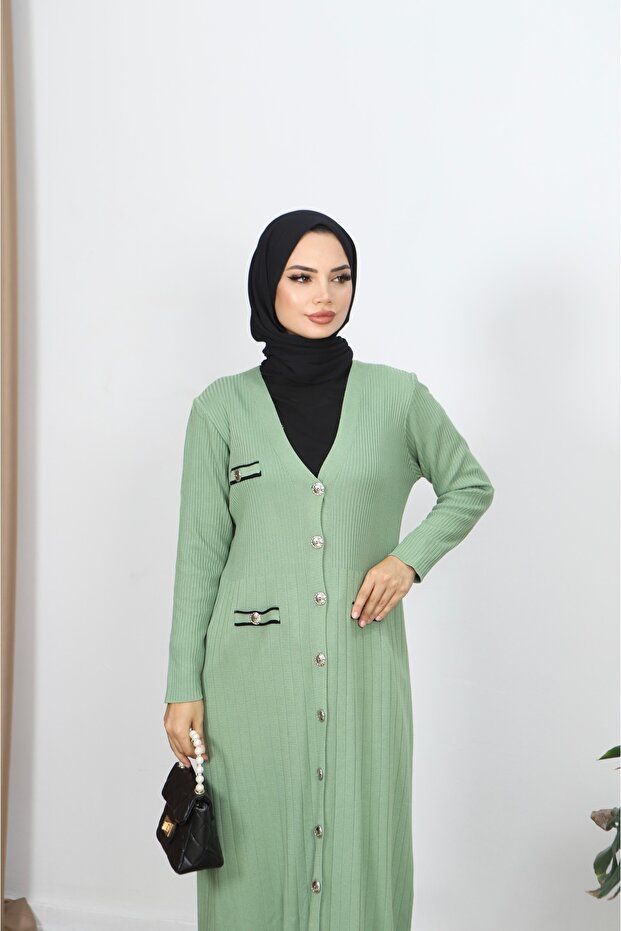 Cep Detaylı Merserize Uzun Hırka - 4