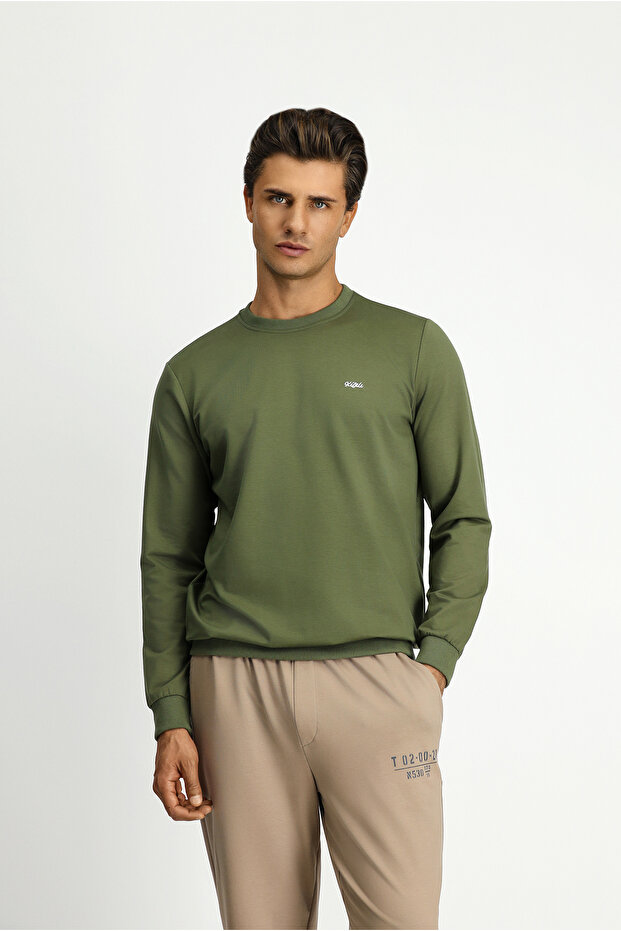 Bisiklet Yaka Regular Fit Nakışlı Basic Sweatshirt - 4