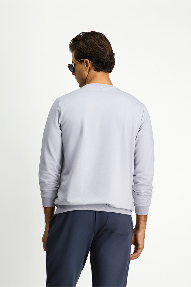 Bisiklet Yaka Regular Fit Nakışlı Basic Sweatshirt - 5