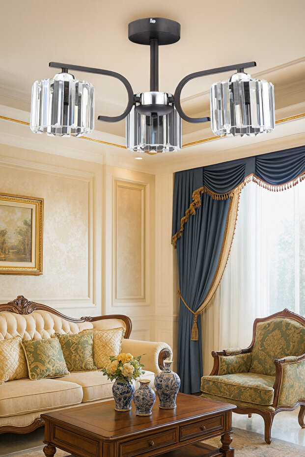 Nehir 3 Lü Plafonyer Avize Kristal Taşlı Modern Dekoratif Aydınlatma - 3