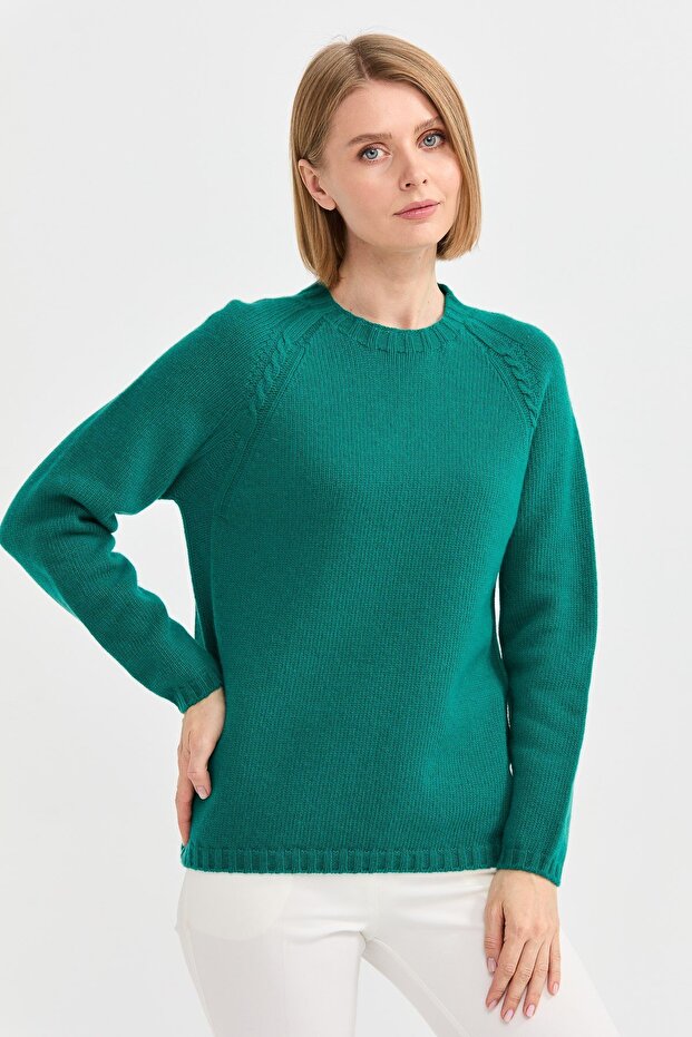 Women's Crew Neck Shoulder Hair Braided Wool Sweater A.Ö.Başı