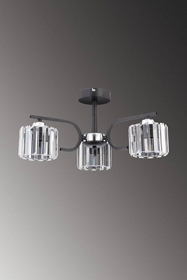 Nehir 3 Lü Plafonyer Avize Kristal Taşlı Modern Dekoratif Aydınlatma - 5