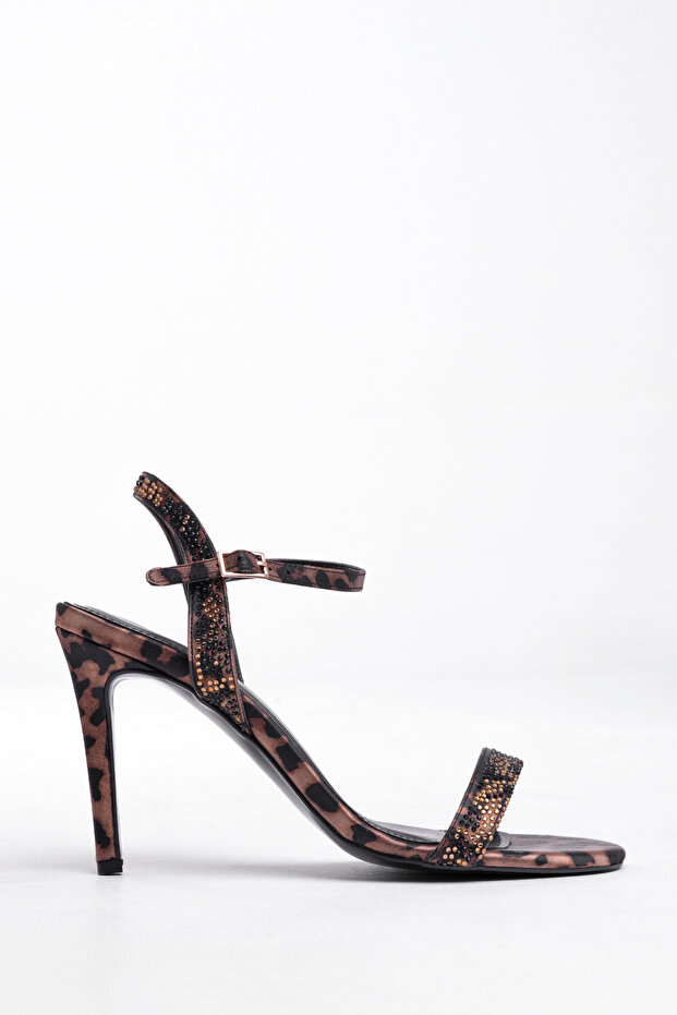 Night Glow Series – Thin Strap, Ankle Buckle, Stone Embroidered Black Heeled Stiletto Shoes