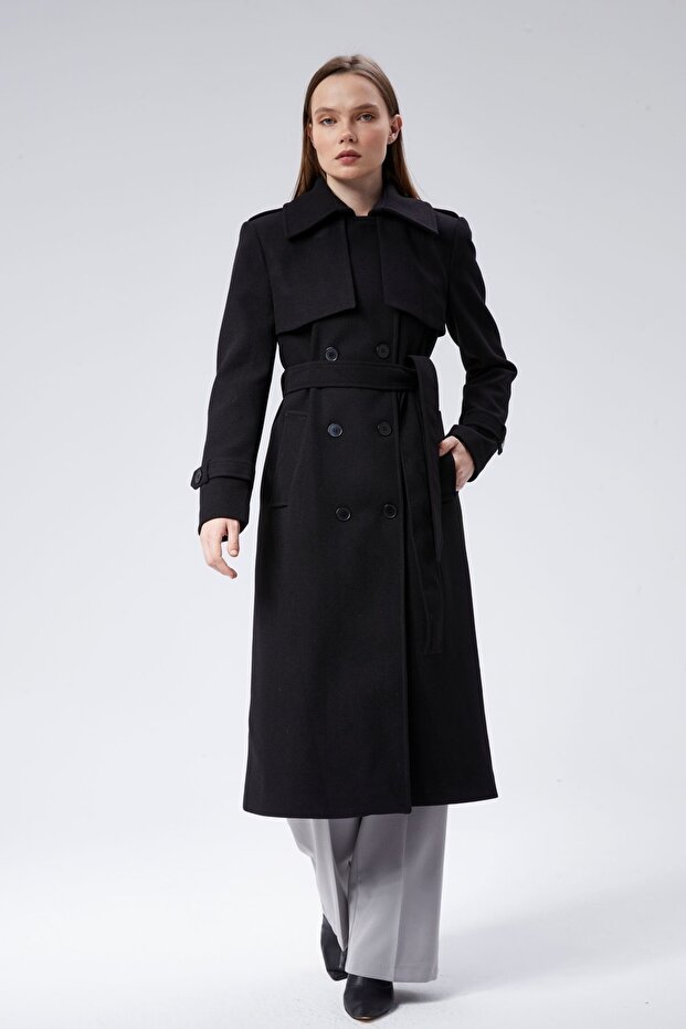 Women's Regular Melton Coat with Windbreaker Detail