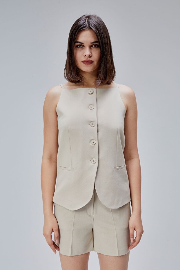 Açık Bej Regular Cepli Dokuma Şort - 1