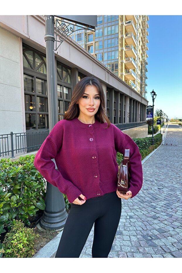 Basic Düğmeli Triko Hırka - 3