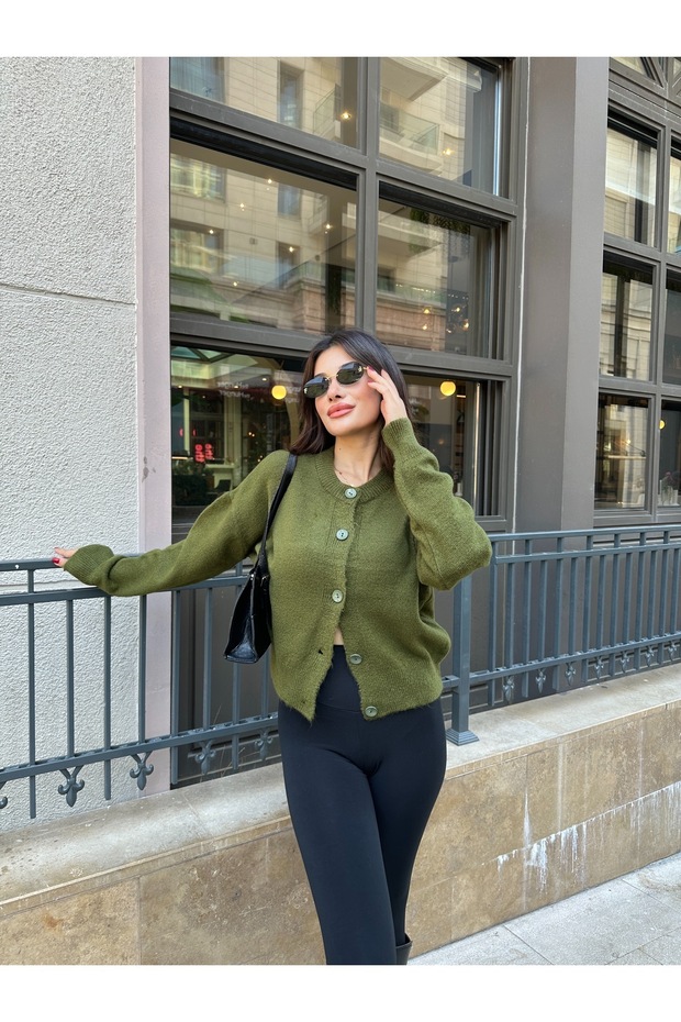 Basic Düğmeli Triko Hırka - 1