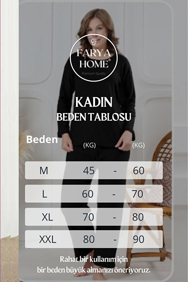 Pamuklu Kalın Kışlık İnterlok Şeritli Uzun Kollu Örme Pijama Takımı - 4