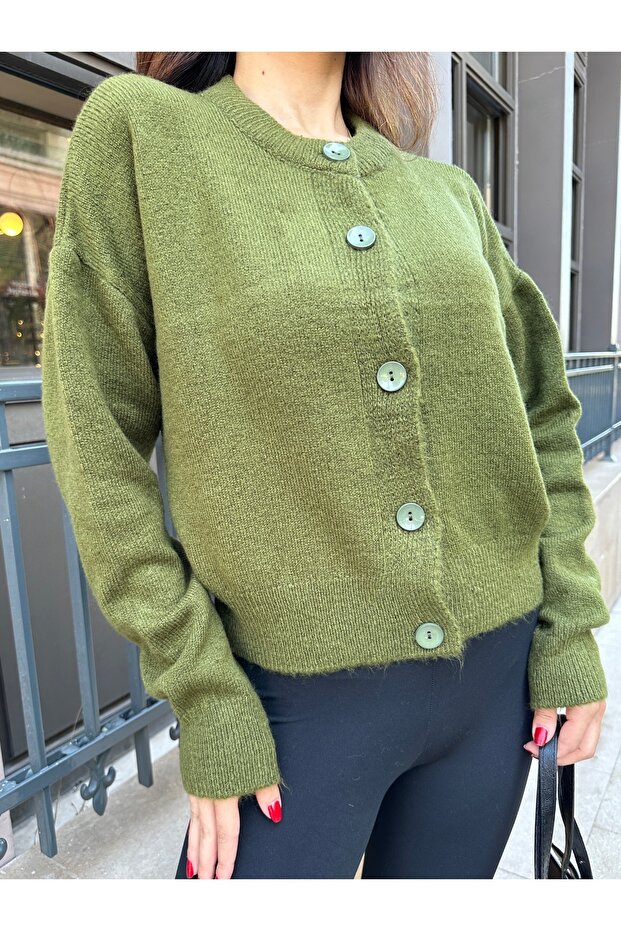 Basic Düğmeli Triko Hırka - 7