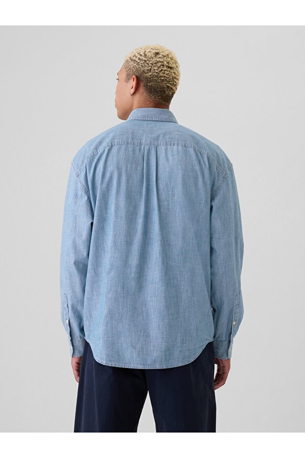 Erkek Mavi Gap Logo Pullover Chambray Gömlek - 5