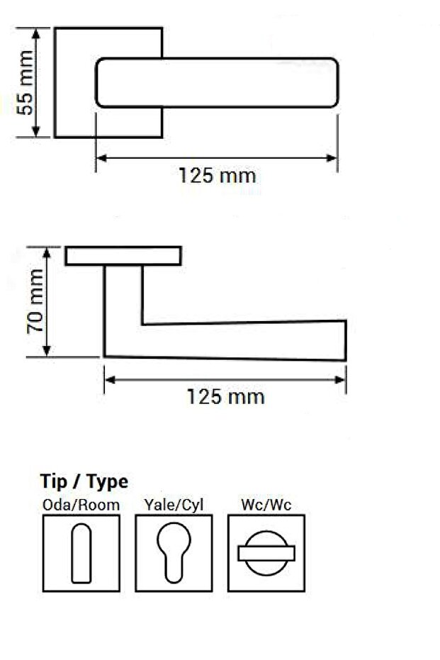 Larua Kare Rozetli Alüminyum Kapı Kolu (Oda/Yale/WC) Mat Altın - 3