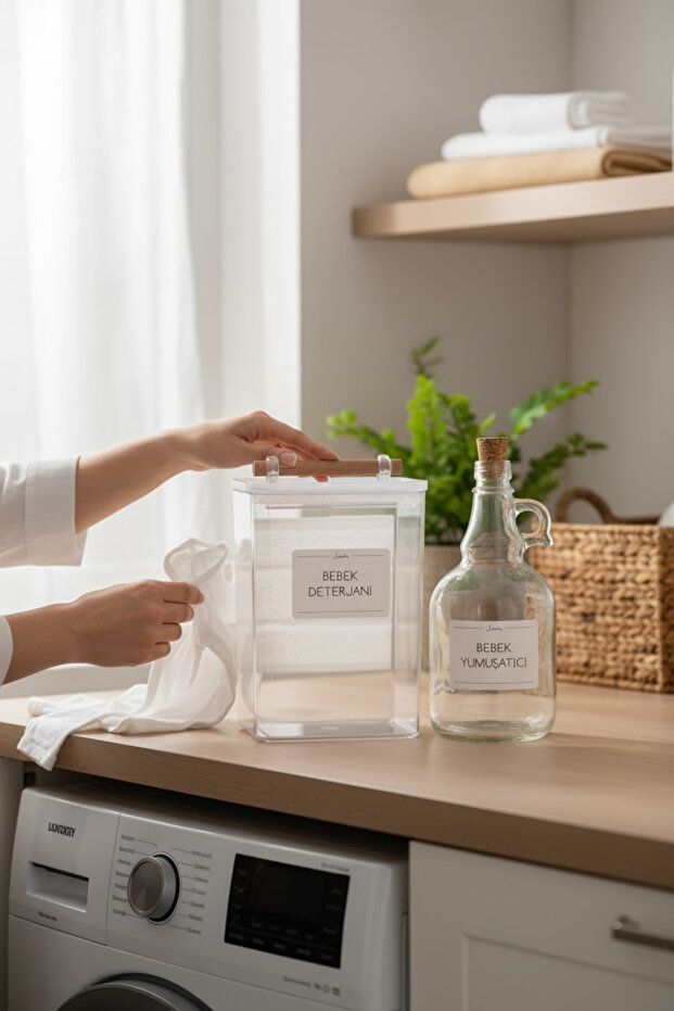 Vacuum Transparent Baby Detergent Jar with Wooden Handle 2000ML - Baby Softener Bottle 1000ML