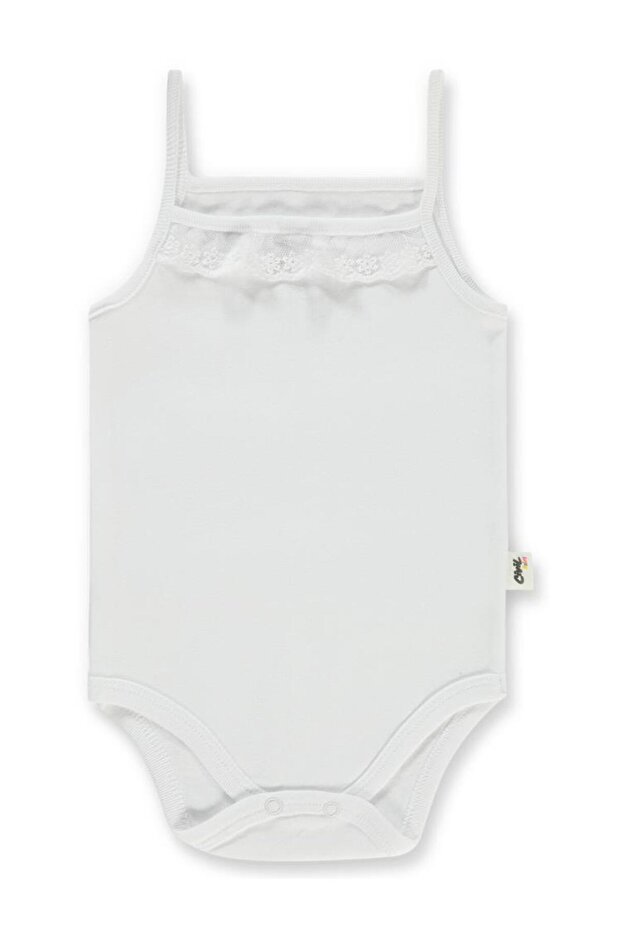Combed Cotton Rope Strap Lace Girls' Snap-On Badi - White