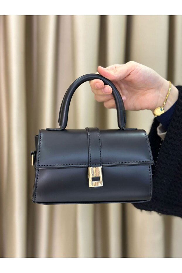 Mini Size Covered Gold Buckle Crossbody Bag Black