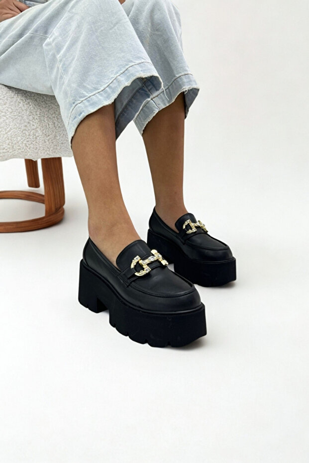 Black Skin Thick Women's Loafer P9062