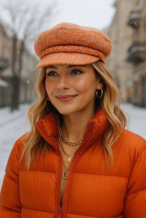 Orange Wool Cap Women's Hat