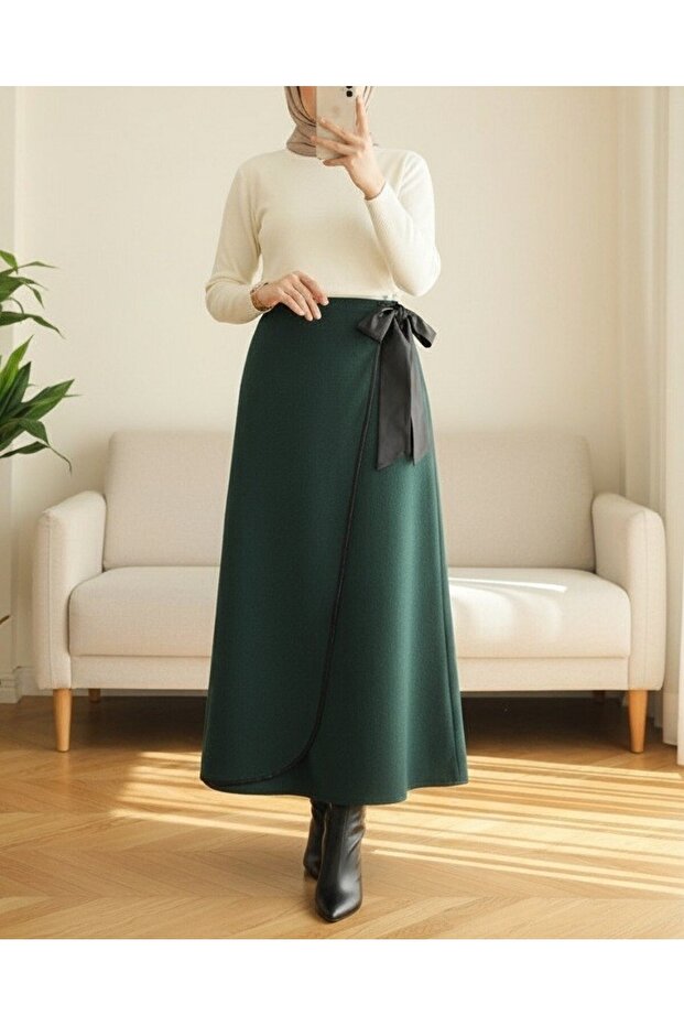 Elastická sukně se šněrováním - smaragdová - 2