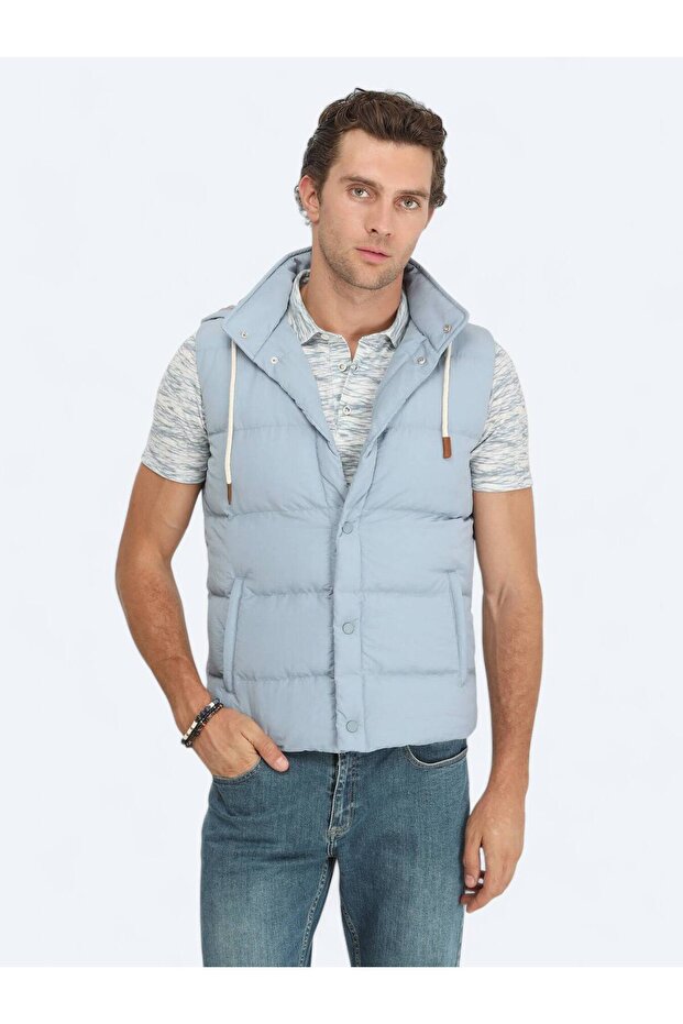 Mavi Regular Fit Kapüşonlu Casual Dokuma Spor Yelek - 3