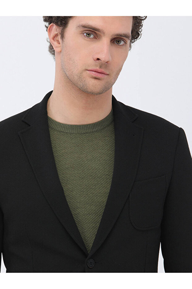 Siyah Düz Slim Fit Örme Ceket - 3